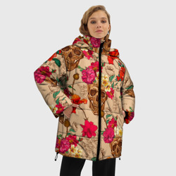 Женская зимняя куртка Oversize Черепа в цветах - фото 2
