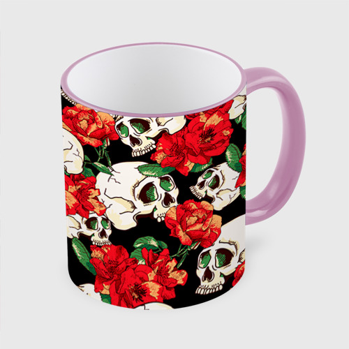 Кружка с полной запечаткой Черепки и розы, цвет Кант розовый - фото 3