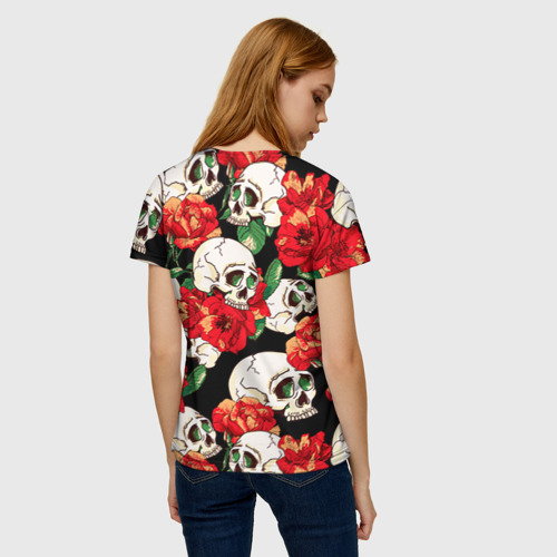 Женская футболка 3D Черепки и розы, цвет 3D печать - фото 4