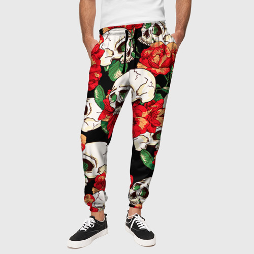 Мужские брюки 3D Черепки и розы, цвет 3D печать - фото 4