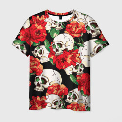 Мужская футболка 3D Черепки и розы