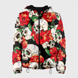 Женская куртка 3D Черепки и розы