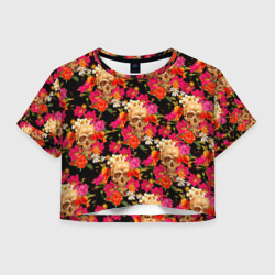 Женская футболка Crop-top 3D Цветочные черепки