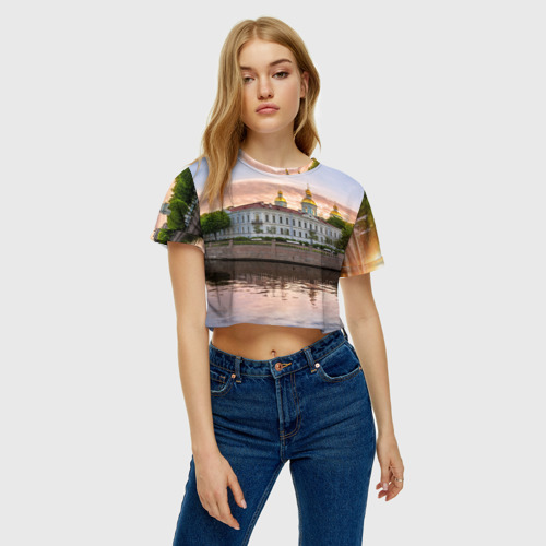 Женская футболка Crop-top 3D Питер, цвет 3D печать - фото 3