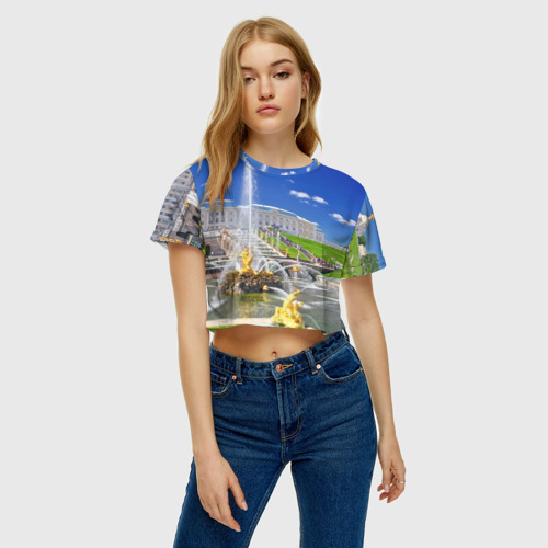 Женская футболка Crop-top 3D Петергоф, цвет 3D печать - фото 4