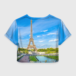 Топик (короткая футболка или блузка, не доходящая до середины живота) с принтом Париж для женщины, вид сзади №1. Цвет основы: белый