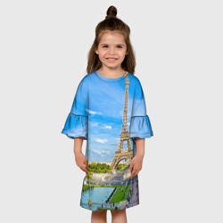 Платье с принтом Париж для ребенка, вид на модели спереди №3. Цвет основы: белый