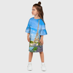 Платье с принтом Париж для ребенка, вид на модели спереди №2. Цвет основы: белый