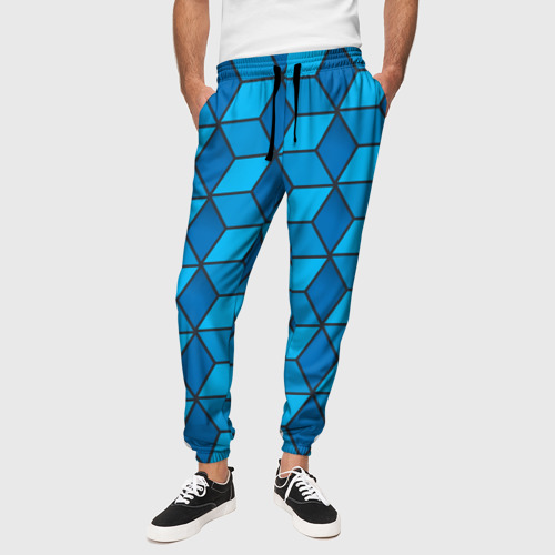 Мужские брюки 3D Blue cube, цвет 3D печать - фото 4