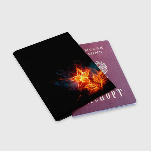 Обложка для паспорта матовая кожа Огненный цветок, цвет черный - фото 3