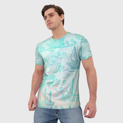 Мужская футболка 3D Лазурные корабли - фото 2