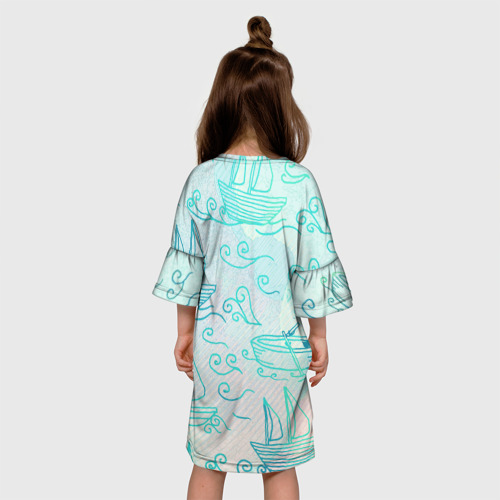 Детское платье 3D с принтом Лазурные корабли, вид сзади #2