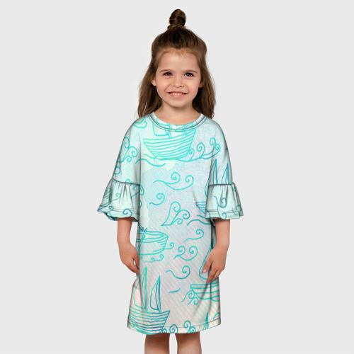 Детское платье 3D с принтом Лазурные корабли, вид сбоку #3