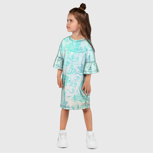Детское платье 3D с принтом Лазурные корабли, фото на моделе #1