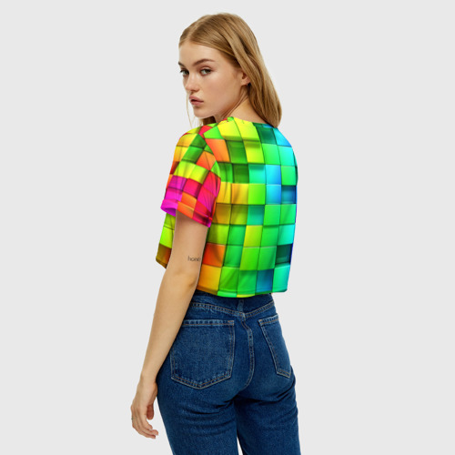 Женская футболка Crop-top 3D Кубики, цвет 3D печать - фото 5