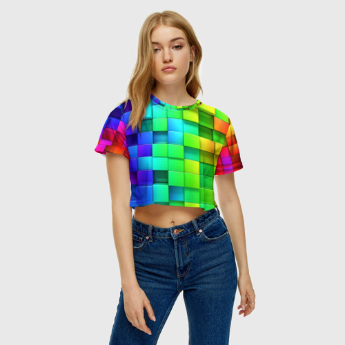 Женская футболка Crop-top 3D Кубики, цвет 3D печать - фото 3