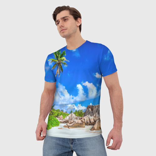 Мужская футболка 3D с принтом Сейшельские острова, фото на моделе #1
