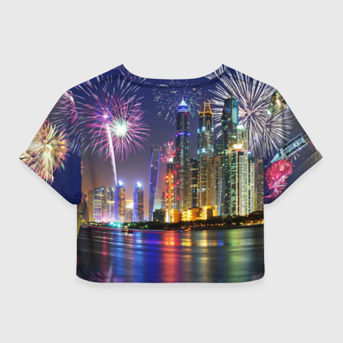 Женская футболка Crop-top 3D Салют в Дубае, цвет 3D печать - фото 2