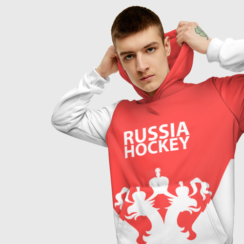 Мужская толстовка 3D Russia Hockey, цвет белый - фото 5