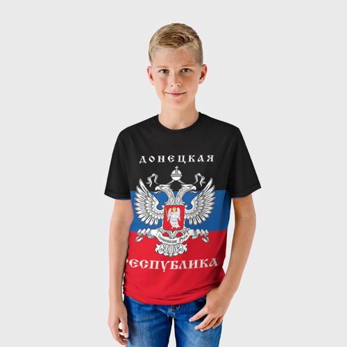 Детская футболка 3D с принтом Донецкая народная республика, фото на моделе #1