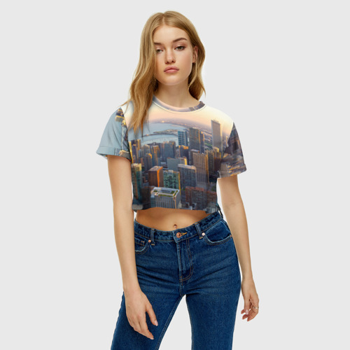 Женская футболка Crop-top 3D Нью-Йорк, цвет 3D печать - фото 4