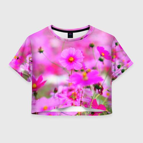 Женская футболка Crop-top 3D Цветы, цвет 3D печать