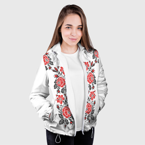 Женская куртка 3D Вышиванка - красные розы, цвет белый - фото 4