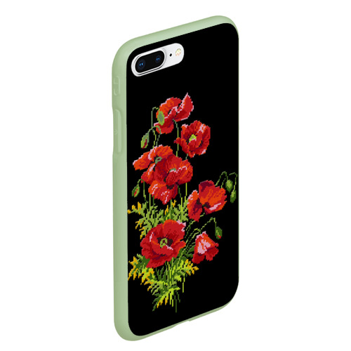 Чехол для iPhone 7Plus/8 Plus матовый Вышиванка красные маки, цвет салатовый - фото 3