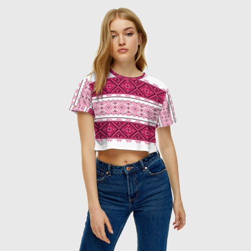 Женская футболка Crop-top 3D Вышивка 34, цвет 3D печать - фото 4