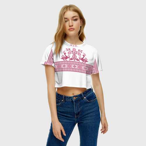 Женская футболка Crop-top 3D Вышивка 36, цвет 3D печать - фото 3