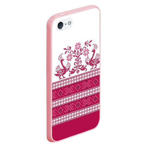 Чехол для iPhone 5/5S матовый Вышиванка  цветы и гуси, цвет баблгам - фото 3