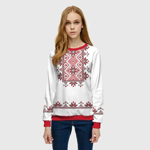Женский свитшот 3D с принтом Вышиванка класссическая, фото на моделе #1