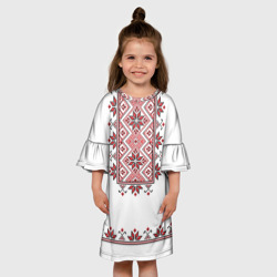 Платье с принтом Вышиванка класссическая для ребенка, вид на модели спереди №3. Цвет основы: белый