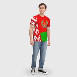 Футболка с принтом Беларусь 2 для мужчины, вид на модели спереди №3. Цвет основы: белый