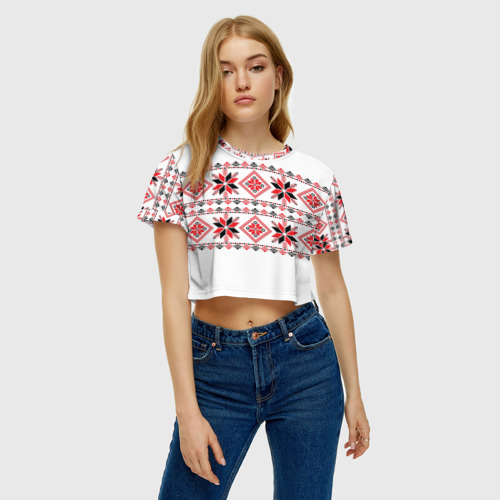 Женская футболка Crop-top 3D Вышивка 47, цвет 3D печать - фото 3