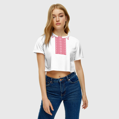 Женская футболка Crop-top 3D Вышивка 55, цвет 3D печать - фото 3