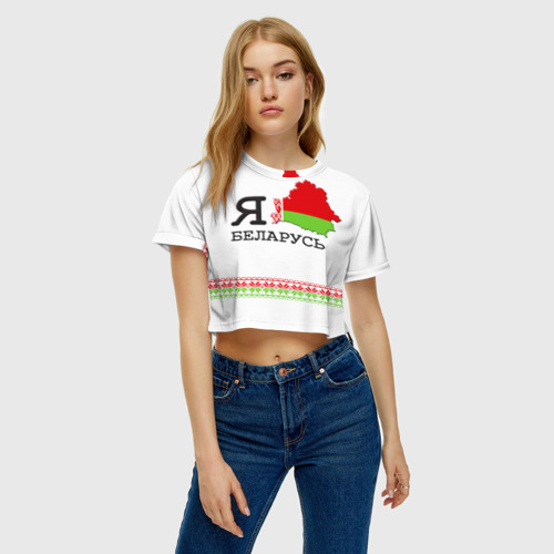 Женская футболка Crop-top 3D Люблю Беларусь, цвет 3D печать - фото 4
