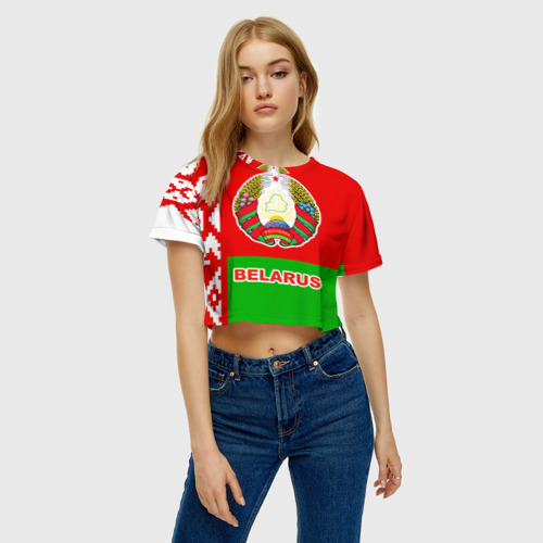 Женская футболка Crop-top 3D Belarus 5, цвет 3D печать - фото 4