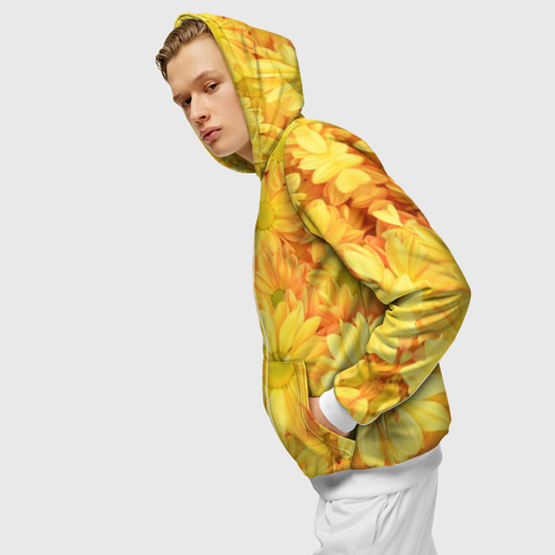 Мужская толстовка 3D на молнии Жёлтые хризантемы, цвет белый - фото 5