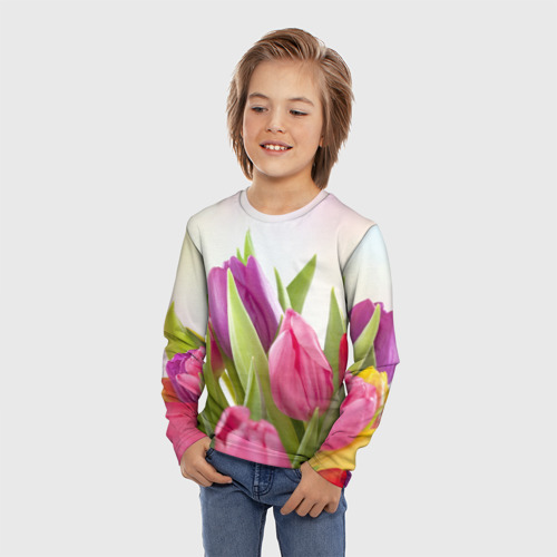 Детский лонгслив 3D Тюльпаны, цвет 3D печать - фото 3