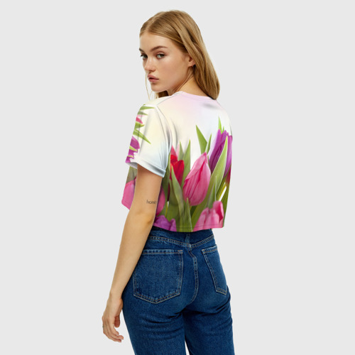 Женская футболка Crop-top 3D Тюльпаны - фото 5