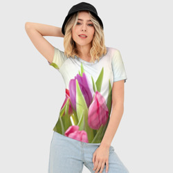 Женская футболка 3D Slim Тюльпаны - фото 2