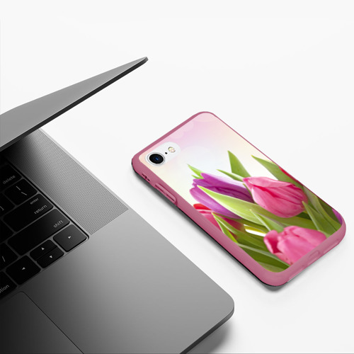 Чехол для iPhone 7/8 матовый Тюльпаны, цвет малиновый - фото 5