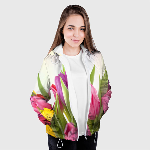 Женская куртка 3D Тюльпаны, цвет белый - фото 4