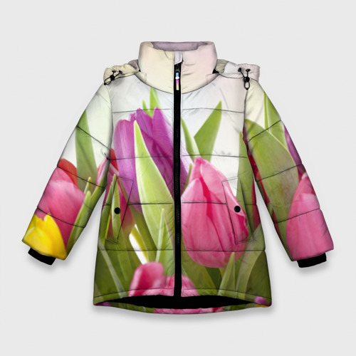 Зимняя куртка для девочек 3D Тюльпаны