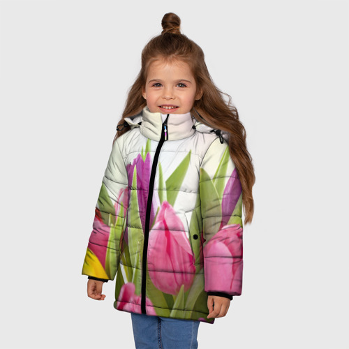 Зимняя куртка для девочек 3D Тюльпаны - фото 3