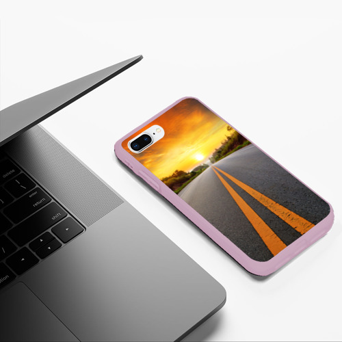 Чехол для iPhone 7Plus/8 Plus матовый Дорога в закат, цвет розовый - фото 5