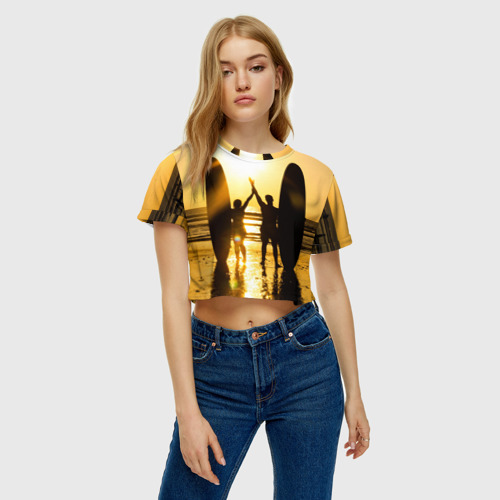 Женская футболка Crop-top 3D Сёрфинг, цвет 3D печать - фото 4