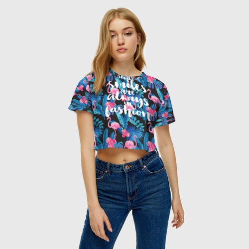 Женская футболка Crop-top 3D Улыбнись, цвет 3D печать - фото 3