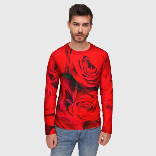 Мужской лонгслив 3D Розы, цвет 3D печать - фото 3